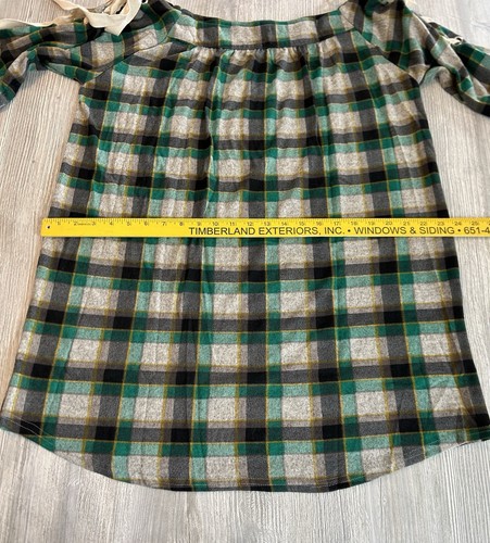 Hayden LA XL Green Black Beige Plaid Flannel Lace Up 3/4 Sleeves Mini Dress NWT. - Picture 7 of 9