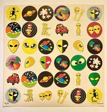 Vintage Kalan 90s Trippy Alien Face Stickers Peace VW Beetle Bug Seuss Hat 7x7"