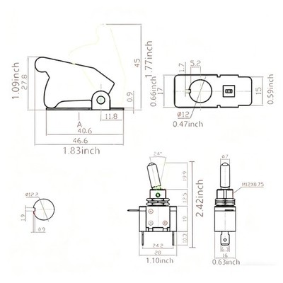 Switch Filter Pin 12V 20 Amp Toggle Switch ASW07D 2 Pin Rocker SPST 2 Position with Red ...