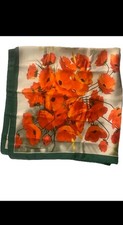 Multicolor Floral Scarf with Green Border, Orange Yellow White Square Style