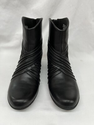 Rockport Brynn Womens M Black Leather Ruched Zipper Ankle Boots Shoes 