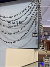 Rare Authentic CHANEL Vintage CC Logo mirror Silver Chain Clip On Belt/Necklace