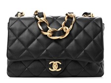 CHANEL Funky Town Lambskin Leather Flap Bag Large Black Gold Chain Shoulder