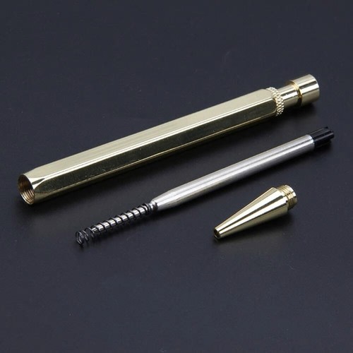 Heavy Brass All Metal Ballpoint Pen, Hexagonal Shape w/ Click Top, 5