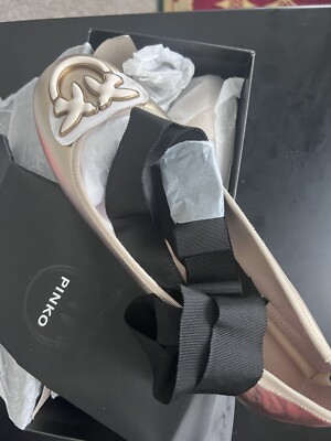NWT Pinko Gold Laminated Ballerina Flats ( Gioia) Calf Skin Leather In Gold