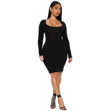 Sarah Square Neck Mini Dress Black Women's Size Large