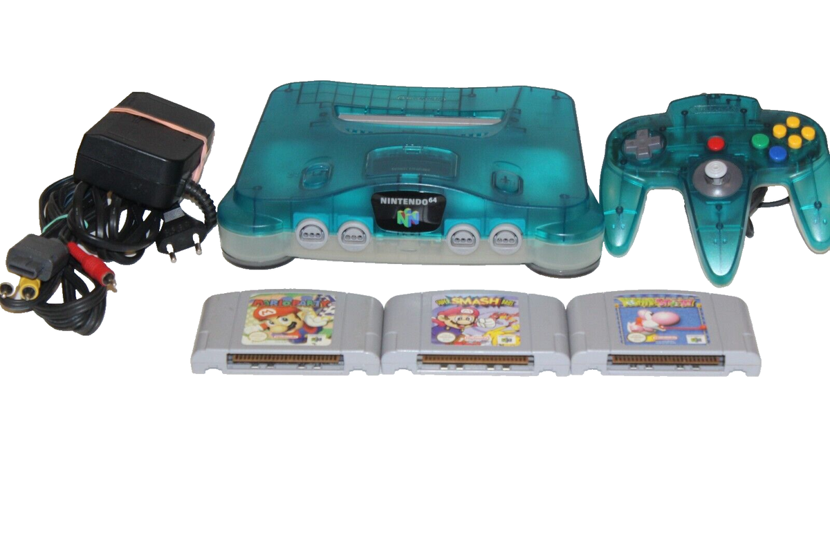 Nintendo 64 komplett mit Controller N64 türkis transparent +3 Nintendo 64 komplett mit Controller N64 türkis transparent +3