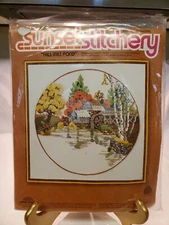Sunset Stitchery by Sunset Designs Fall Mill Pond Vintage Embroidery Kit NOS