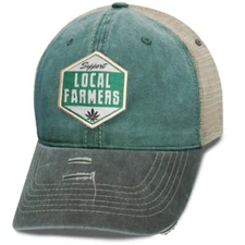 Ball Cap Hat Mesh Vented Back Support Local Farmers Distressed NWT Green Black