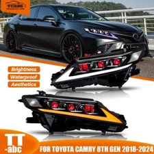 Lexus Style LED Headlights For 2018-2024 Toyota Camry Red Devil Eye Front Lights