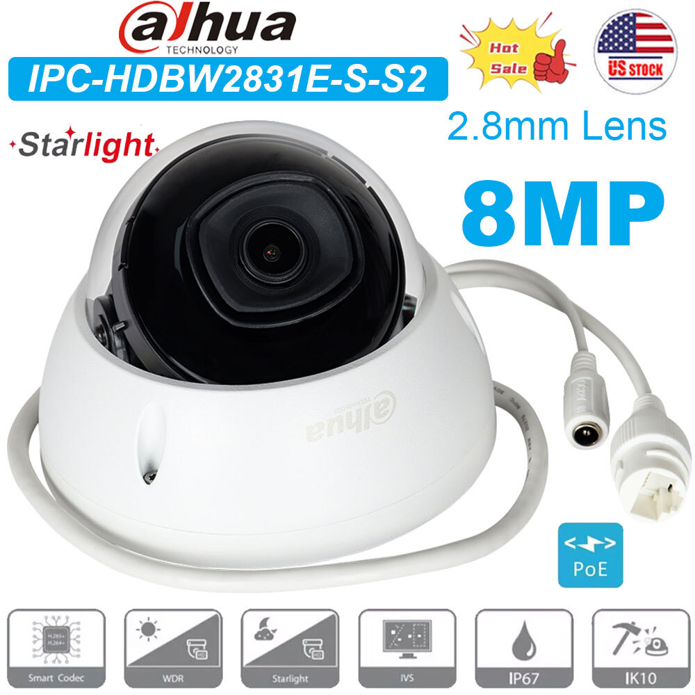 Dahua 8MP 4K IPC-HDBW2831E-S-S2 POE IVS Starlight Dome IP Camera Indoor Outdoor