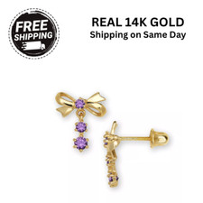 14K Yellow  White Gold Pretty Bow Dangle Earrings for Girls