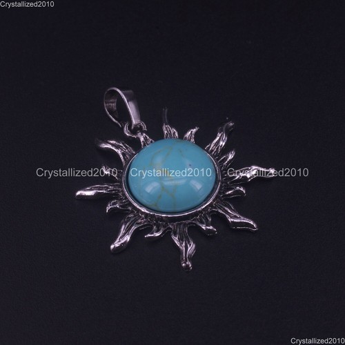 Natural Gemstones Sun Apollo Chakra Healing Pendant Charm Beads Tibetan Silver - Picture 17 of 20