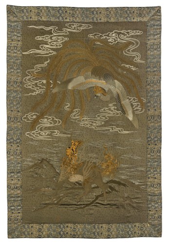 Massive Japanese Embroidery Tapestry Display Box Meiji Period - 第 1/12 張圖片