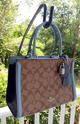 Coach F72840 Small Zoe Signature C & Blue Snake Embossed Trim Tote