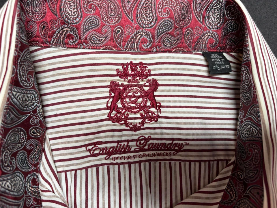 Camisa a rayas de algodón manga larga con botones delanteros de lavandería inglesa para hombre 17 1/2 34/35 Foto 4 de 4