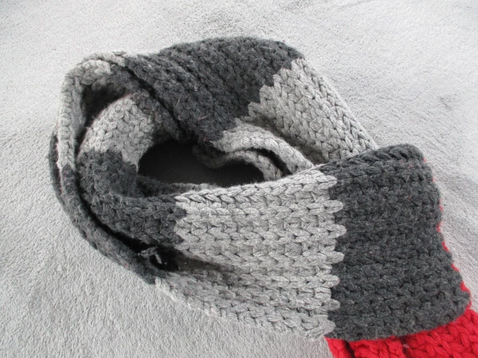 Gap Knit Scarf Gray Red Fringe Chunky Knit Cotton Wool Blend HOL 06 9x86" EUC - Image 2 of 4