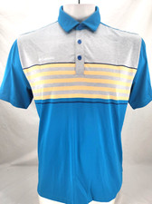 NEW Columbia Golf Omni-Wick Blue Yellow Stripe Collar SS Polo Shirt Men's L