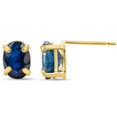 14 Karat Gelbgold Ohrstecker mit 2 Karat ovaler Form Saphir