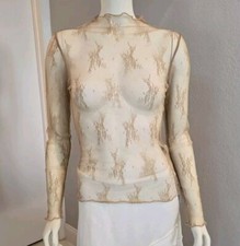 Womens Mesh Lace Sheer Long Sleeve Layering Top MD NWT