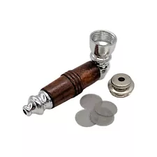 3" Metal Smoking Pipe Wood Sleeve Lid and Screens