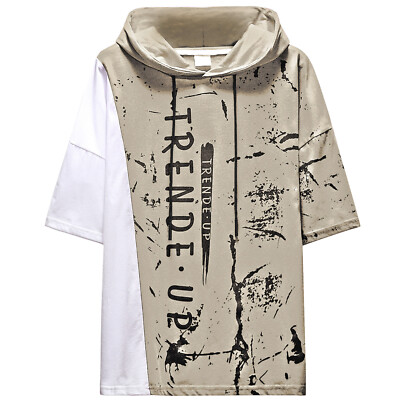 Mens T-Shirt Short Sleeve Hoodie Moisture Unisex Hoodie tee Cotton