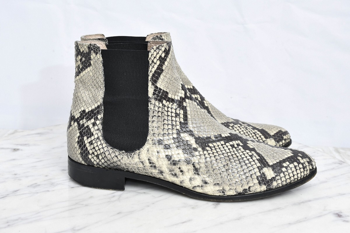 Aquatalia Italy Snake Embossed Chelsea Leather Pointed Toe 