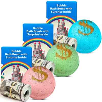 3 Set Bath Bombs with Cash Surprise Inside - Real Money Up to 100 Bill Inside