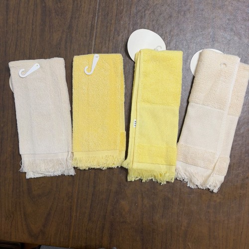 4 Charles Craft Cross Stitch & Heart Stitchery 14 Ct Towels Ecru & Yellow w Tags - Picture 2 of 6