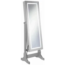 Coaster Contemporary Wood Jewelry Armoire Cheval Mirror in Silver
