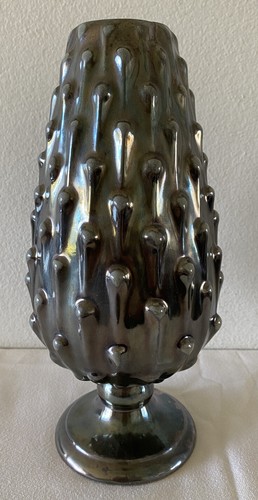 DERUTA ITALY VINTAGE MID CENTURY CERAMIC POTTERY VASE GRAY SILVER METALLIC - Picture 3 of 8
