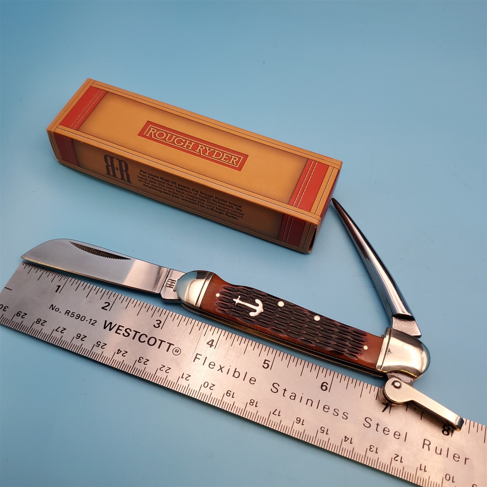 Rough Rider Pocket Knife Marlin Spike Amber Bone Folding Blade Sailors