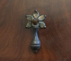 Antique Teardrop Drawer Pull England Victorian Steel Brass Flower