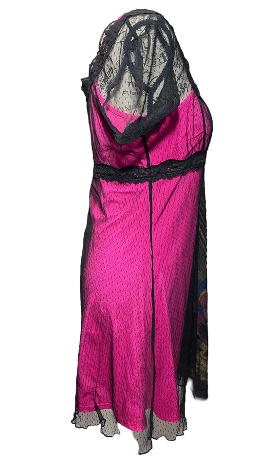 Delias Babydoll Mini Dress Hot Pink Black Sheer Mesh Whimsigoth Y2K 90s Retro - Image 4 of 4