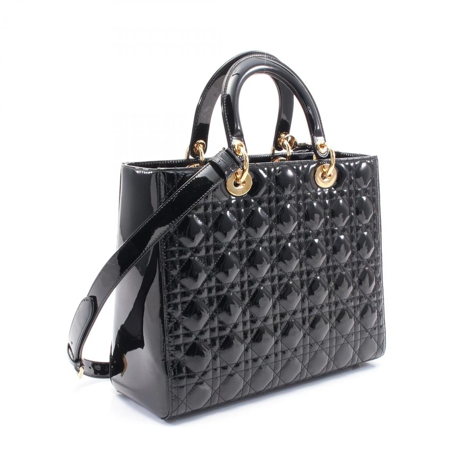 Dior Lady Dior Large Cannage 2way shoulder Handbag Patent leather Black Used - Image 2 of 4