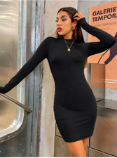 Black Mock Neck Solid Bodycon Dress Sz XS S M L