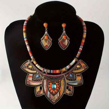 Multicolor Boho Chic Style Beaded Bib Necklace Set
