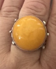 Bold Polish Butterscotch Amber Sterling Silver Ring