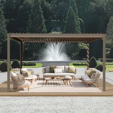 Domi Outdoor 10X13FT  Brown  Louvered Pergola w/Adjustable Roof, Aluminum Frame