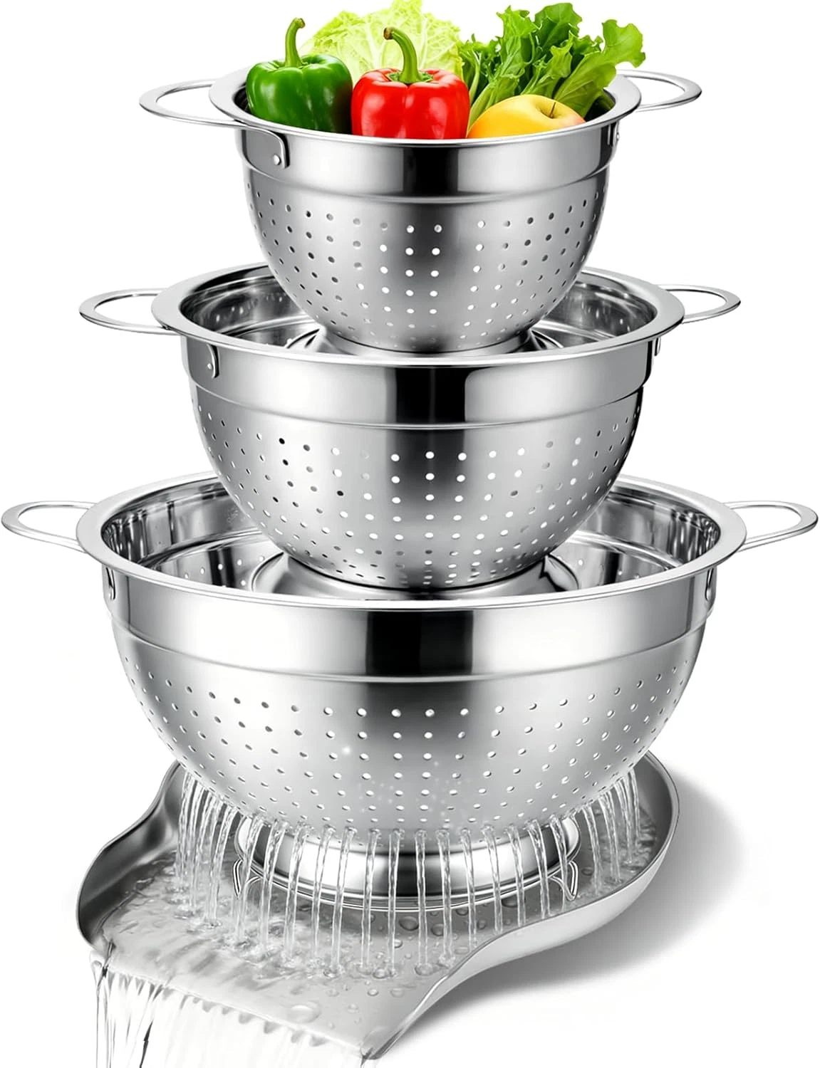 Palksky Stainless Steel Colander Set with Handles & Self-Draining Base, 3 Sizes
Opens in a new windo
