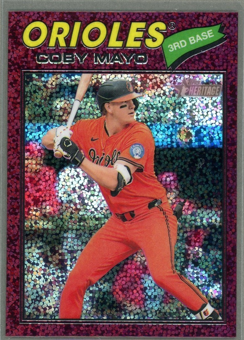 COBY MAYO 2026 Topps Heritage #49 Burgandy Sparkle Refractor Baltimore Orioles