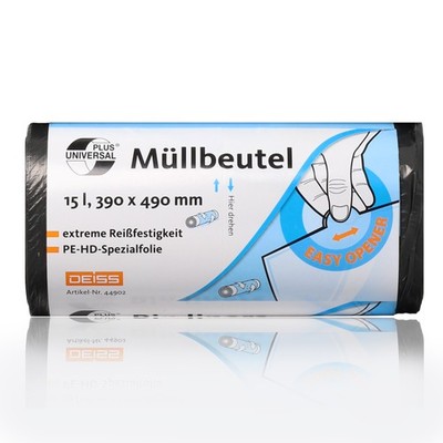 DEISS 50 Universal Müllbeutel HDPE reißfeste Spezialfolie 15 Liter grau