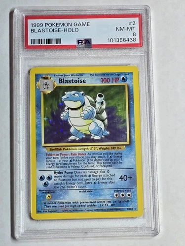 Pokémon TCG 1999 Base Set Blastoise Holo Rare #2/102 English PSA 8 Stage 2