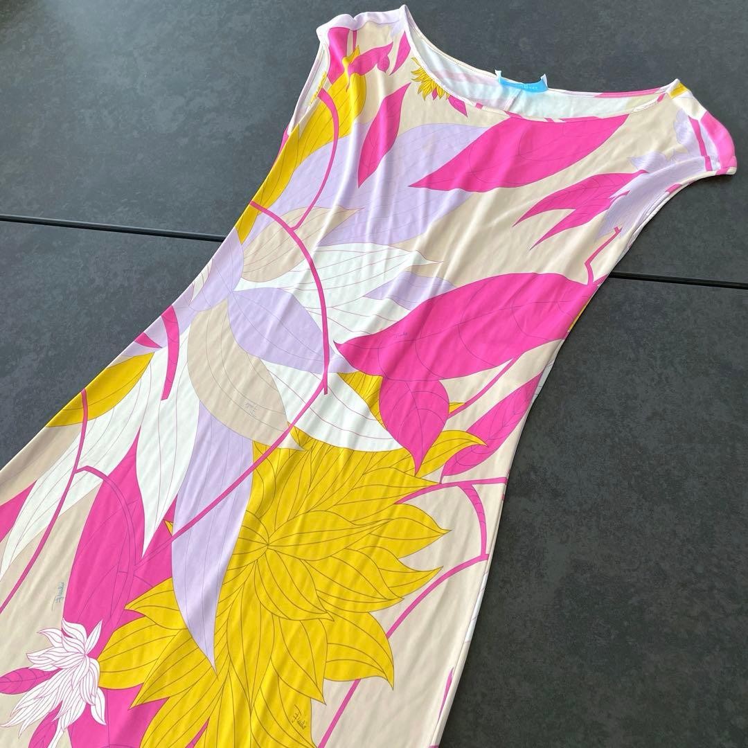 Emilio Pucci Sleeveless Dress Multicolor Pucci Print Beige Pink Yellow Italy