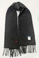 Polo Ralph Lauren Classic Wool Scarf Grey Fringe Logo
