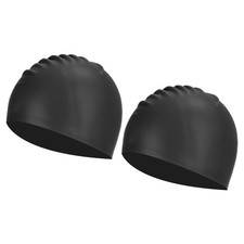 2Pcs Swim Caps Unisex Non-Slip Pool Caps Elastic Swimming Hats Black