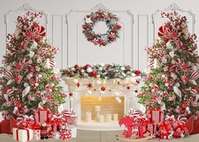 7x5 FT Christmas Fireplace Backdrop White Fireplace Red Xmas Tree Photography...