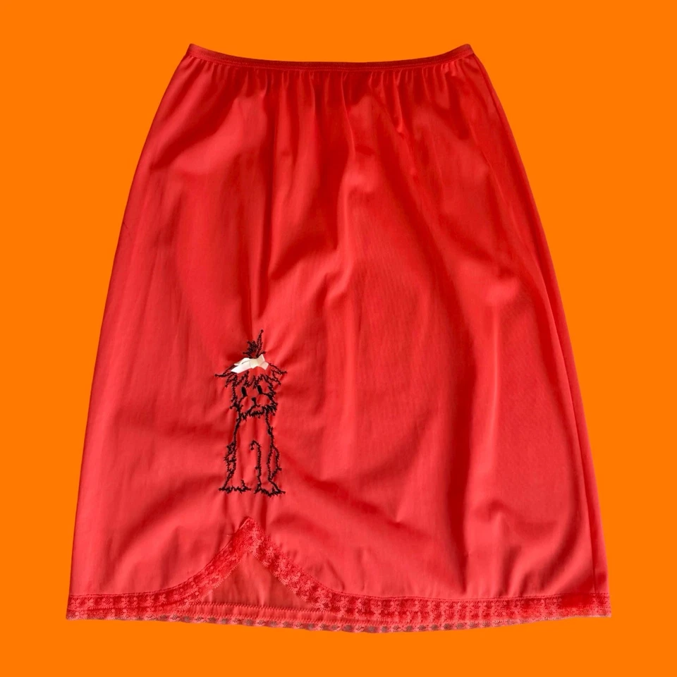 Falda sin tirantes vintage años 50 60 naranja encaje bordado perro XS/S tocador fair Foto 2 de 4
