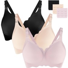 UHdod Supportive Nursing Bras for Breastfeeding with Extender, 3 Packs Seamless