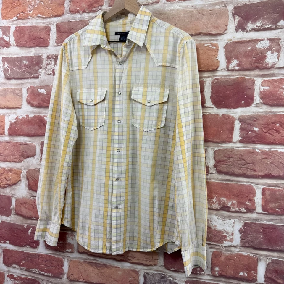 Top Western French Connection para mujer M amarillo a cuadros perla abotonada a presión Foto 3 de 4